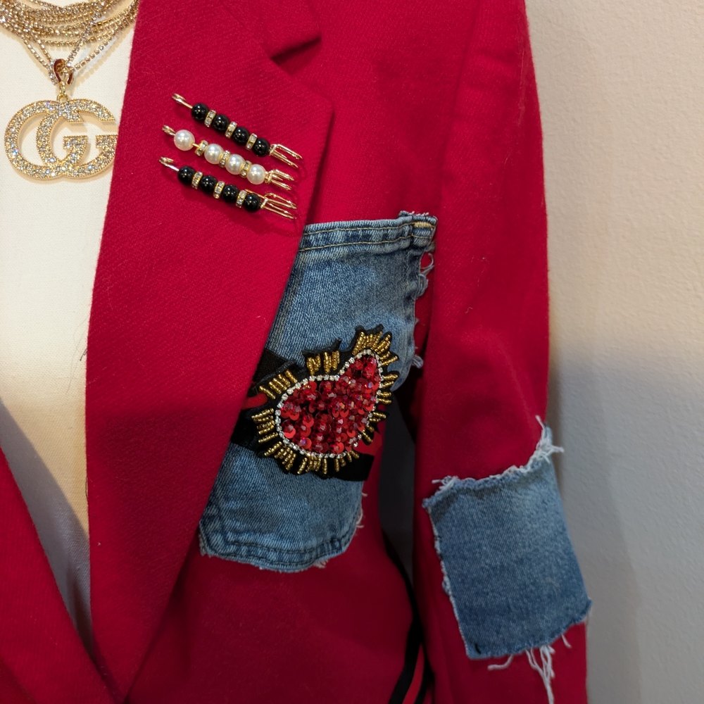Red Custom Patchwork Valentines Day Blazer Xl(14-16) - Picture 7 of 9